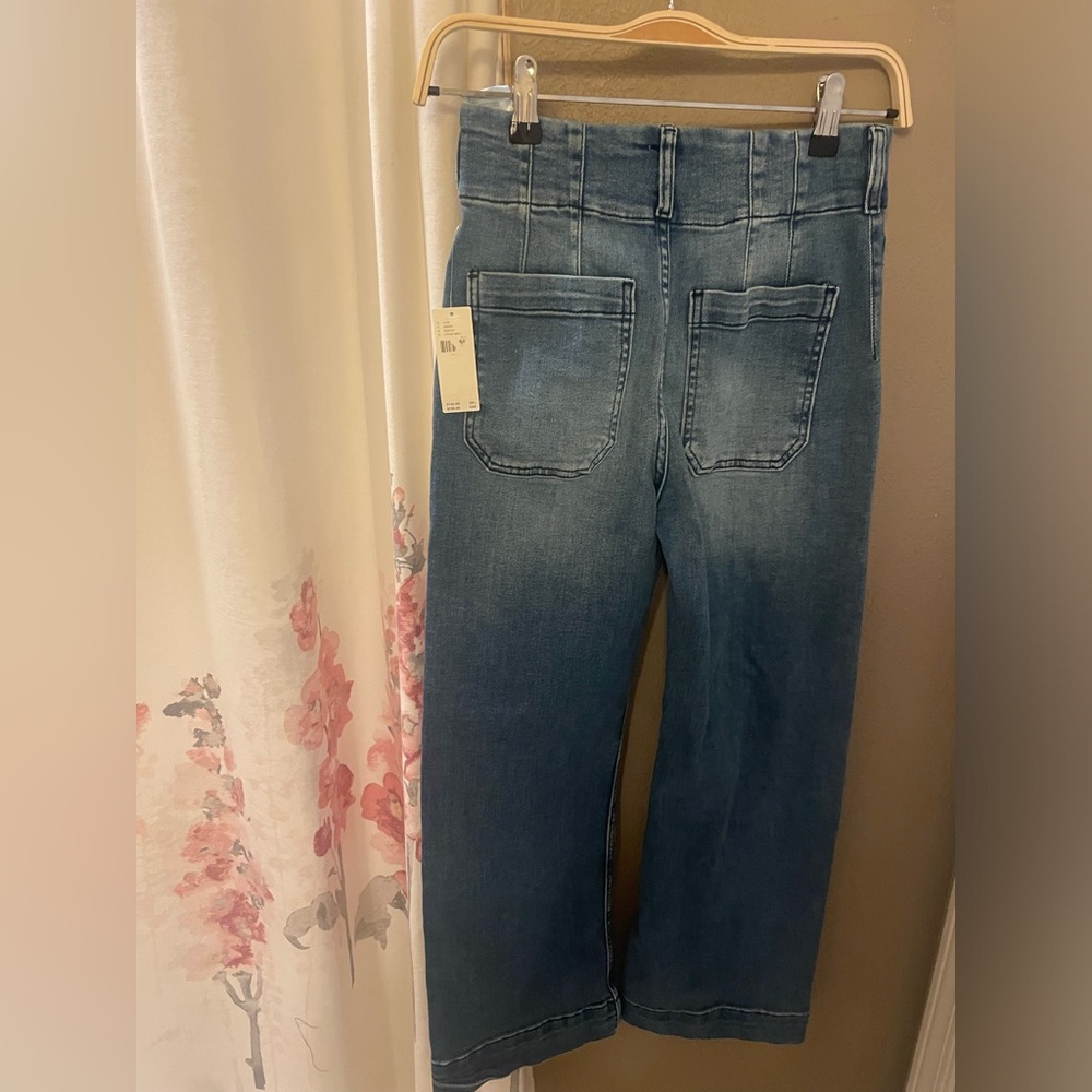 Anthropologie Colette Cropped High-Rise Wide-Leg Jeans 23 24 DENIM MEDIUM BLUE - Picture 7 of 9